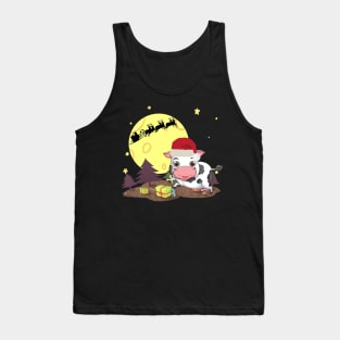 Cute Cow Santa With Reindeer Christmas Day Costume Gift Tank Top